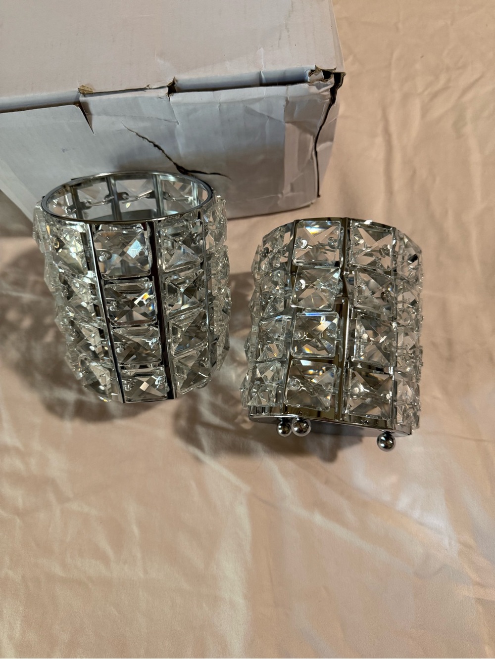Feyarl Crystal Beads Glam Vanity Makeup Brush Holder Pen Cups Silver Set of 2